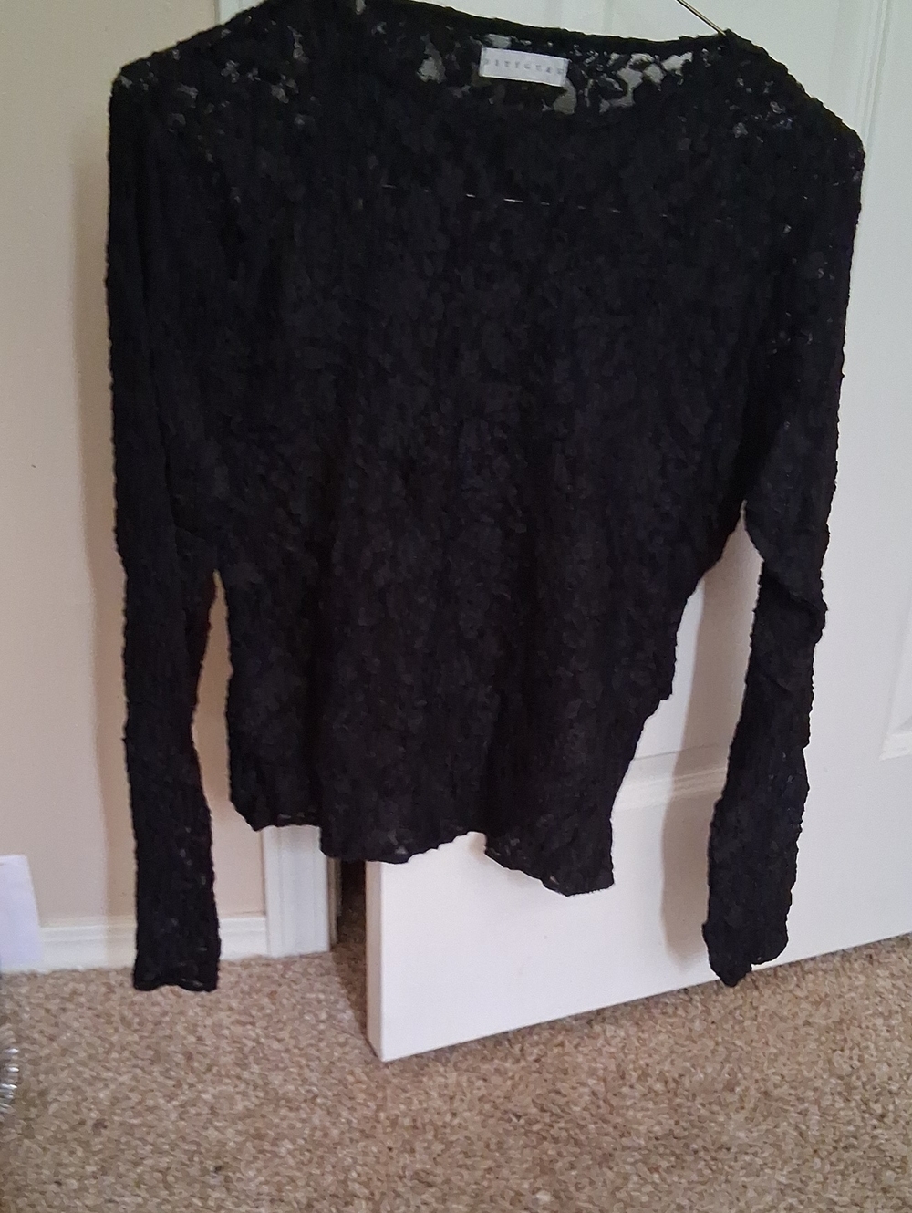 Sheer Black Lace Long-Sleeve Top by Wilfred